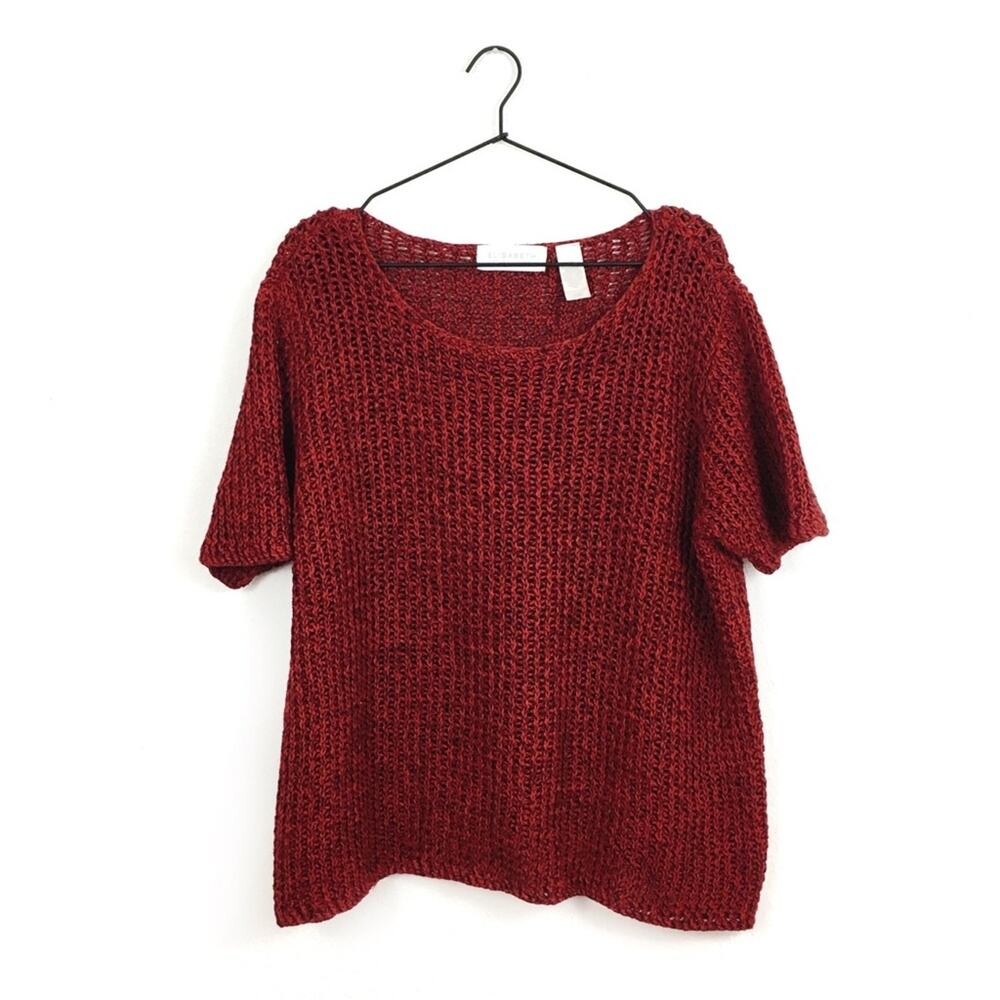 VINTAGE {Liz Claiborne} Red Marled Chunky Open Weave S/S Sweater Top XL/1X